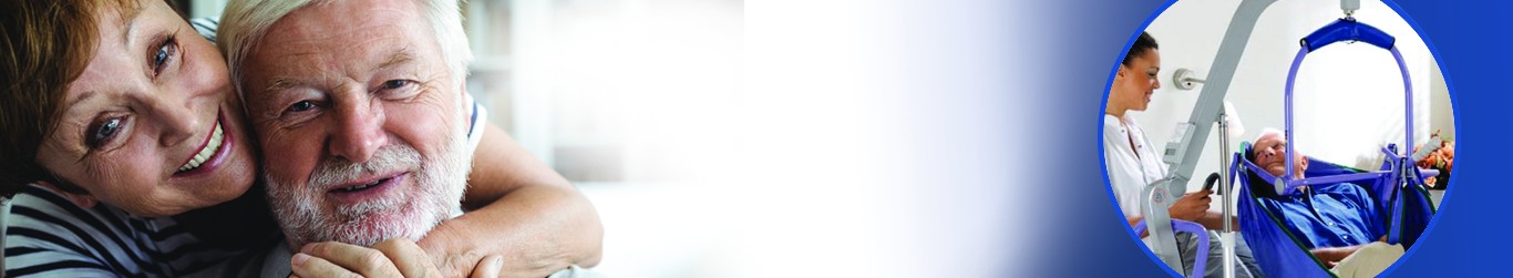 Banner with patient lift and older couple hugging