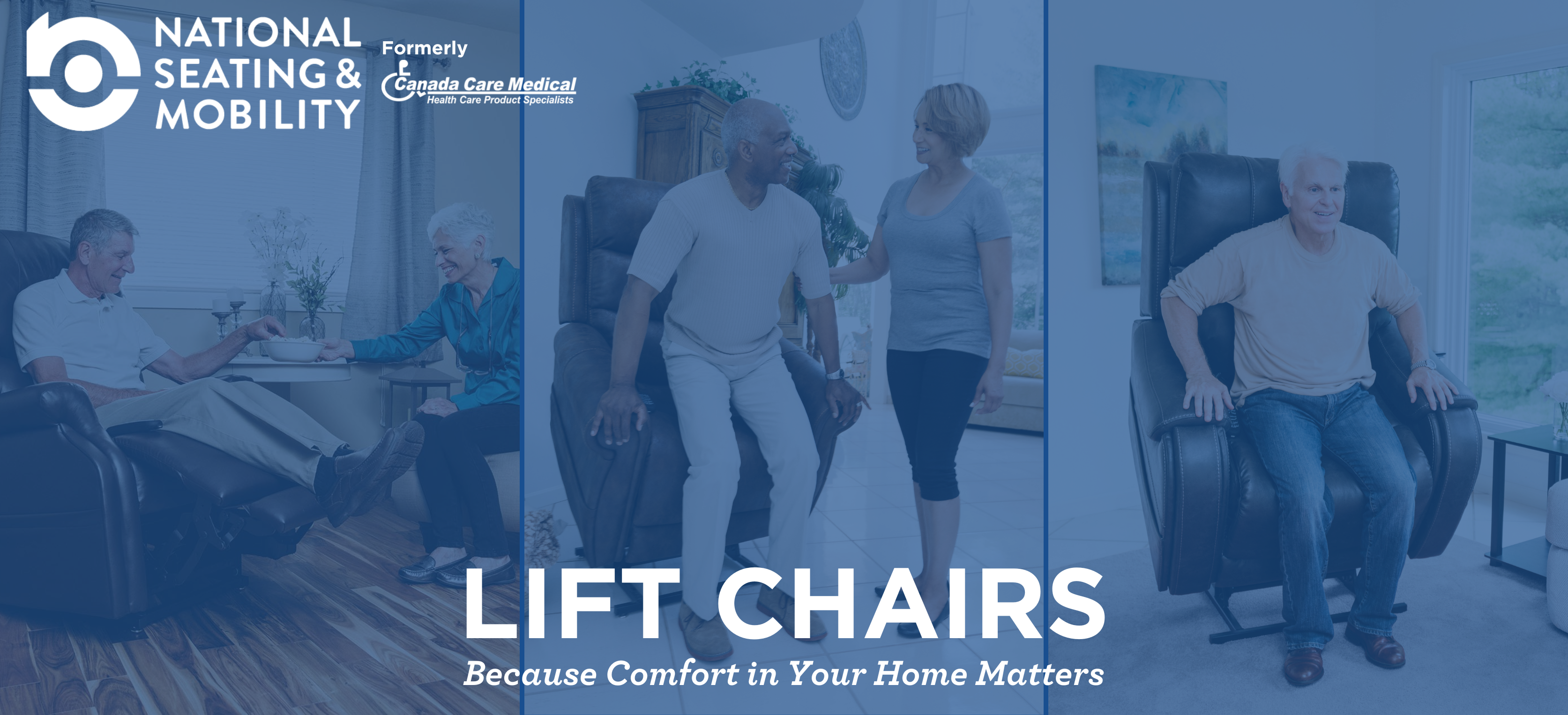Three images of people using lift chairs.